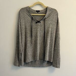 Rails Leigh Melange Grey Cozy Knit Lace Up Sweatshirt Top - Grey - Size M